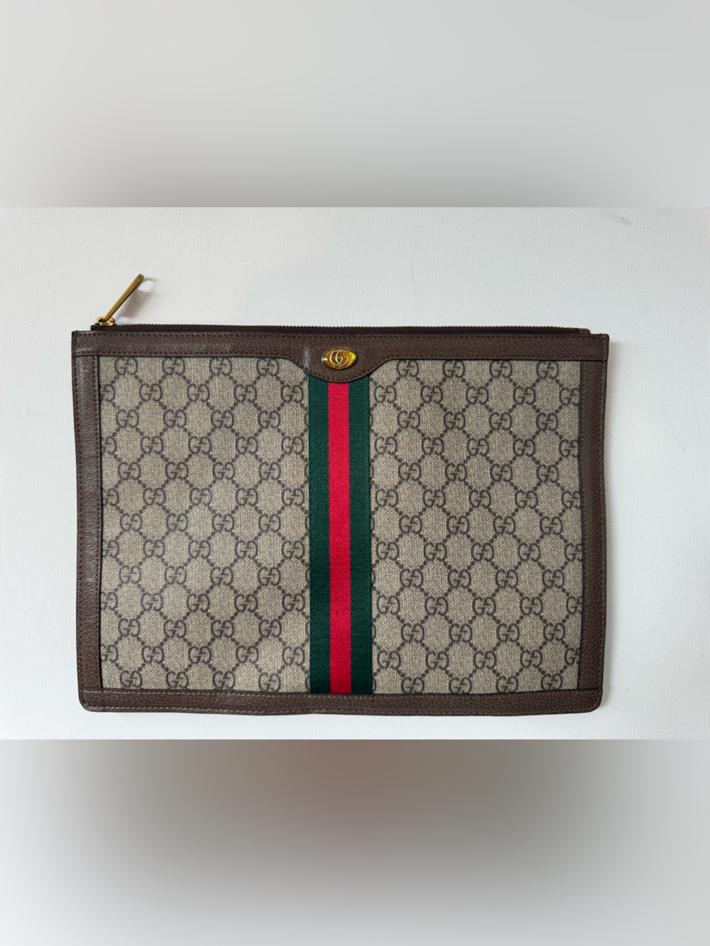 Gucci GG Monogram Pouch with Green and Red Web Stripe